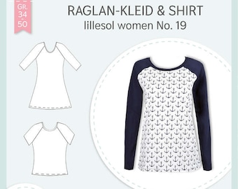 Papierschnittmuster Lillesol und Pelle women No.19 Raglan-Kleid und Shirt  mit Video-Nähanleitung