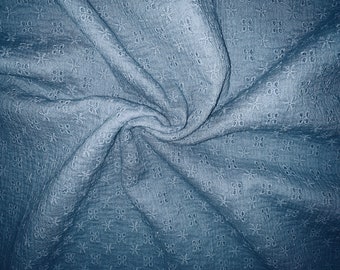 Muslin Hole Embroidery - 50cm Cotton Double Gauze Blue Denim Blue