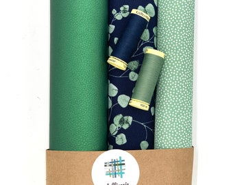 Paquete de tela algodón goodsman "Natural Beauty #19" Kit de costura azul Eucalyptus Faux Leather