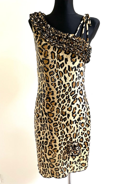 Evening Leopard Vintage Cocktail Dress Shiny One … - image 2