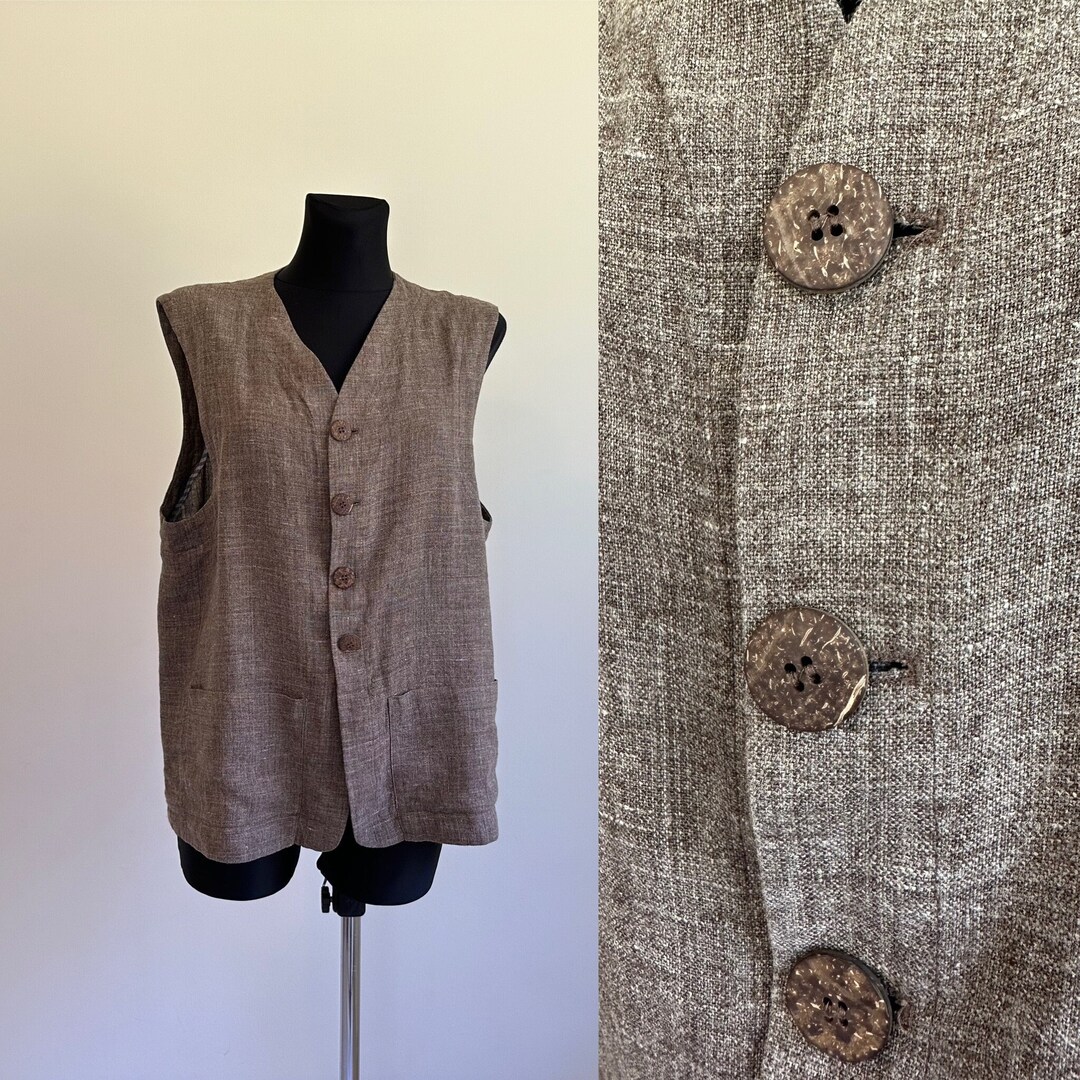 Mens Linen Vest Brown Sound of Music Waistcoat With Pockets Etsy