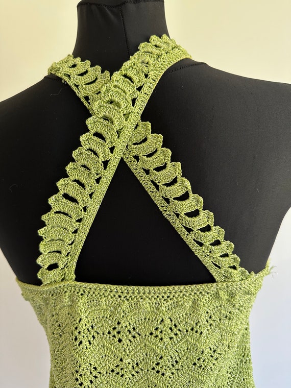 Green Vintage Crochet Summer Knit Top Blouse Tran… - image 8