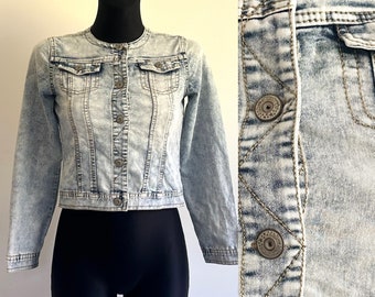 Light Blue Denim Jacket Jean Women's Denim Cropped Hipster Cotton Women Denim Shirt Jeans Thin Denim Blouse 152/158 XS