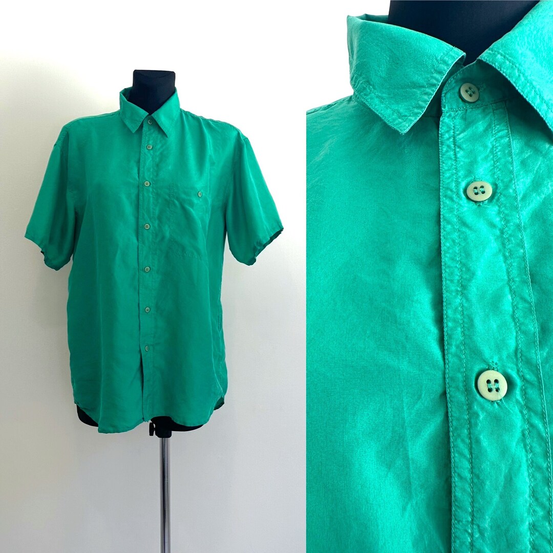 Men's Silk Summer Shirt Short Sleeve Mens Top Green Silky - Etsy