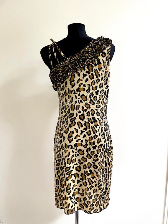 Evening Leopard Vintage Cocktail Dress Shiny One … - image 7