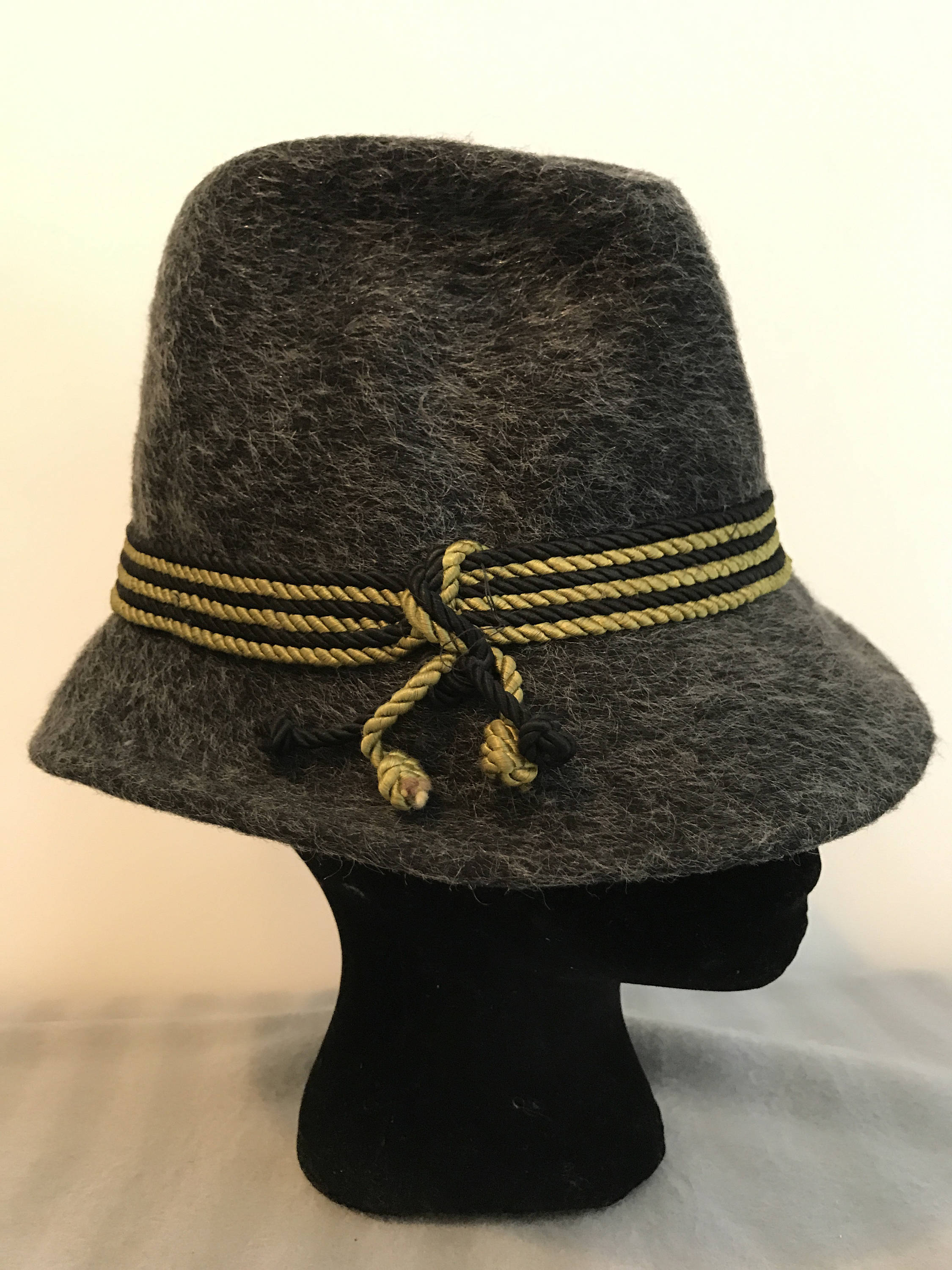 Alpine Hat Felt Tyrolean Original Gray With Black & Green Rope Etsy