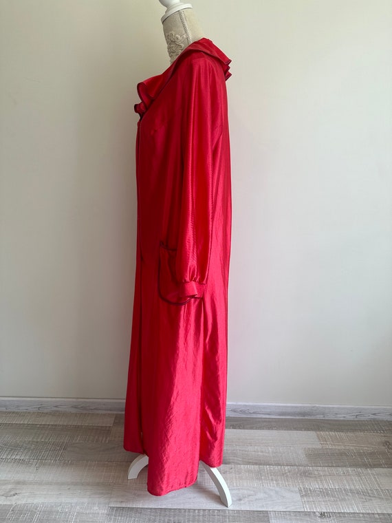 Vintage silky Red Shiny Satin Robe Long House Coa… - image 7