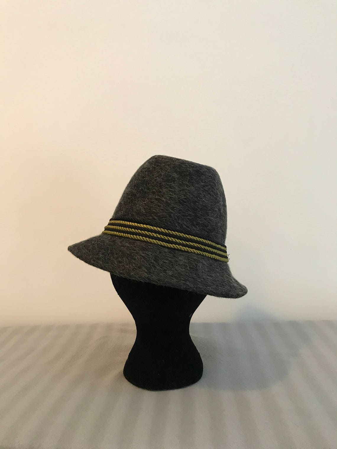 Alpine Hat Felt Tyrolean Original Gray With Black & Green Rope Etsy