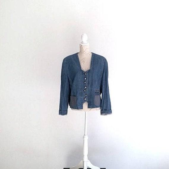 Blue Denim Jacket Jean Jacket Vtg Women's Denim C… - image 1