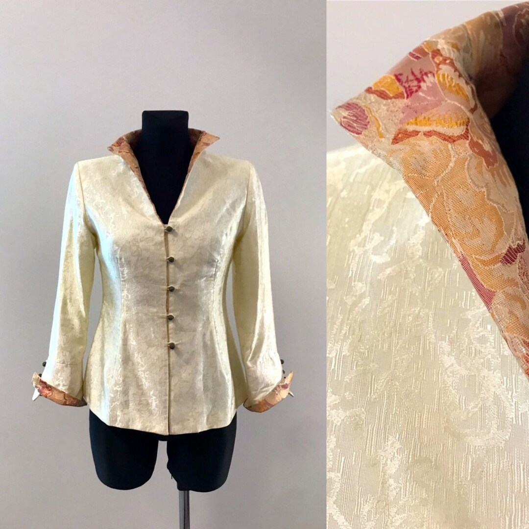 Chinoiserie Jacket White Metallic Cheongsam Jacket Oriental Jacket