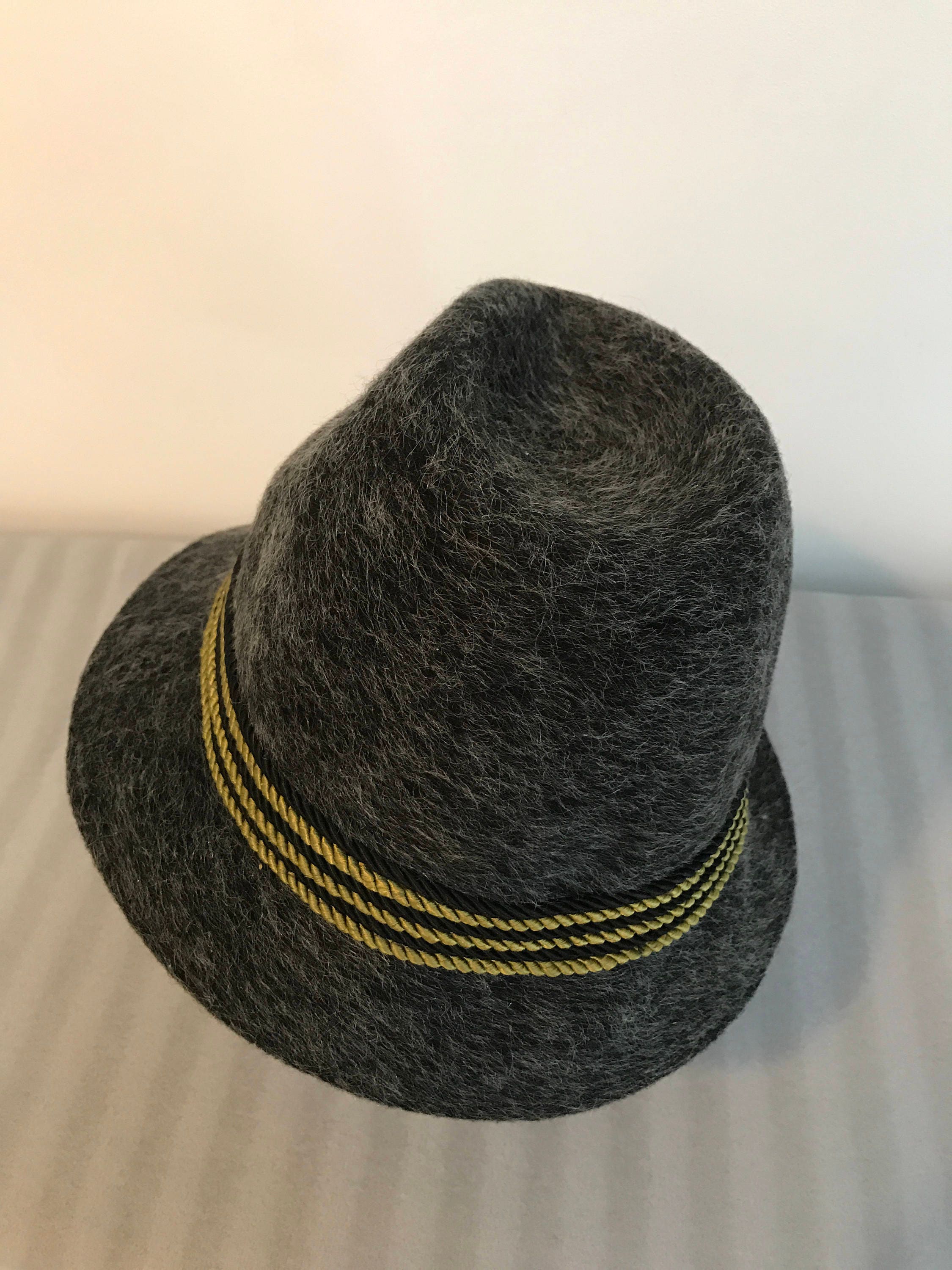 Alpine Hat Felt Tyrolean Original Gray With Black & Green Rope Etsy