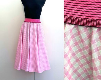 Pink Skirt Checkered Skirt Full Circle Skirt Romantic Thick Skirt High Elastic Waist Check Maxi Flare White Summer Skirt Boho Size M-XL