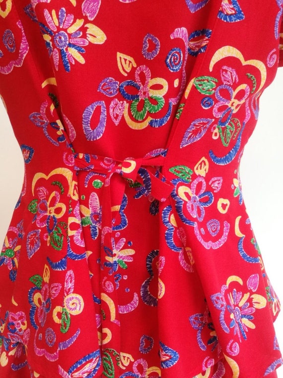 Red Floral Cotton Summer Dress Colorful Flower 80… - image 4