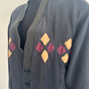 Vintage 90s Men's Black Rhombus Silk Jacket Soft Light Weight Blazer Bomber Cropped Street style Jacket Size M/L image 3