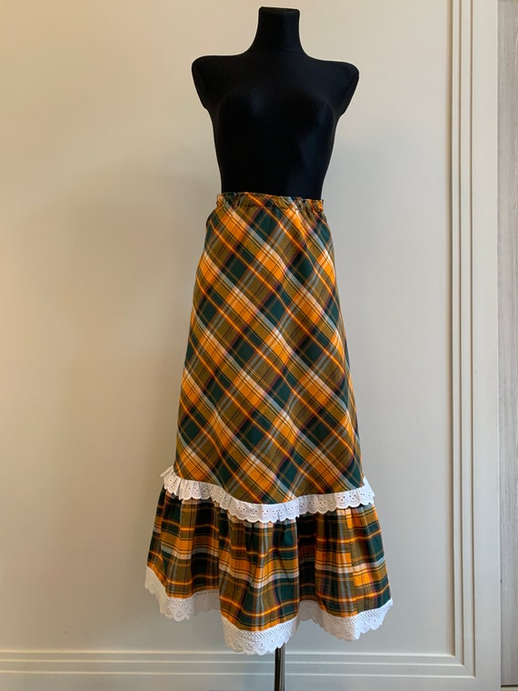 80s-90s Colorful Checkered Skirt Long Plaid Vinta… - image 2