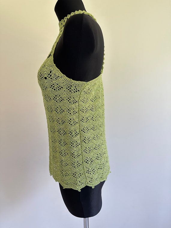 Green Vintage Crochet Summer Knit Top Blouse Tran… - image 5