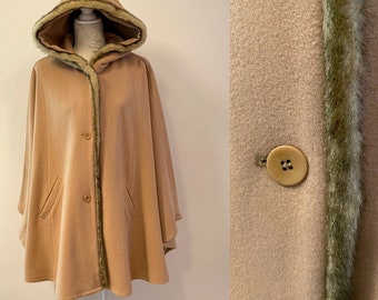 vintage Camel Marron Hooded Fleece Poncho Fausse Fourrure Collier Hoodie Manteau Femmes Bat Cardigan Oversized Automne Automne Printemps Cap Taille Unique