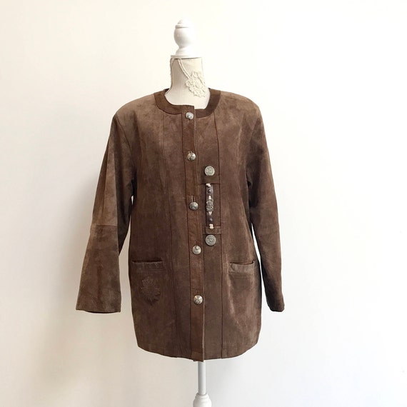 Brown Leather Loden Jacket Dirndl  Leather Tradit… - image 1