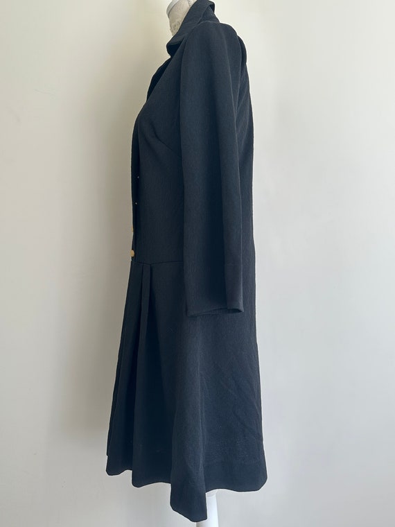 Crimplene Black Dress 70s Vintage Long Wide Bell … - image 8