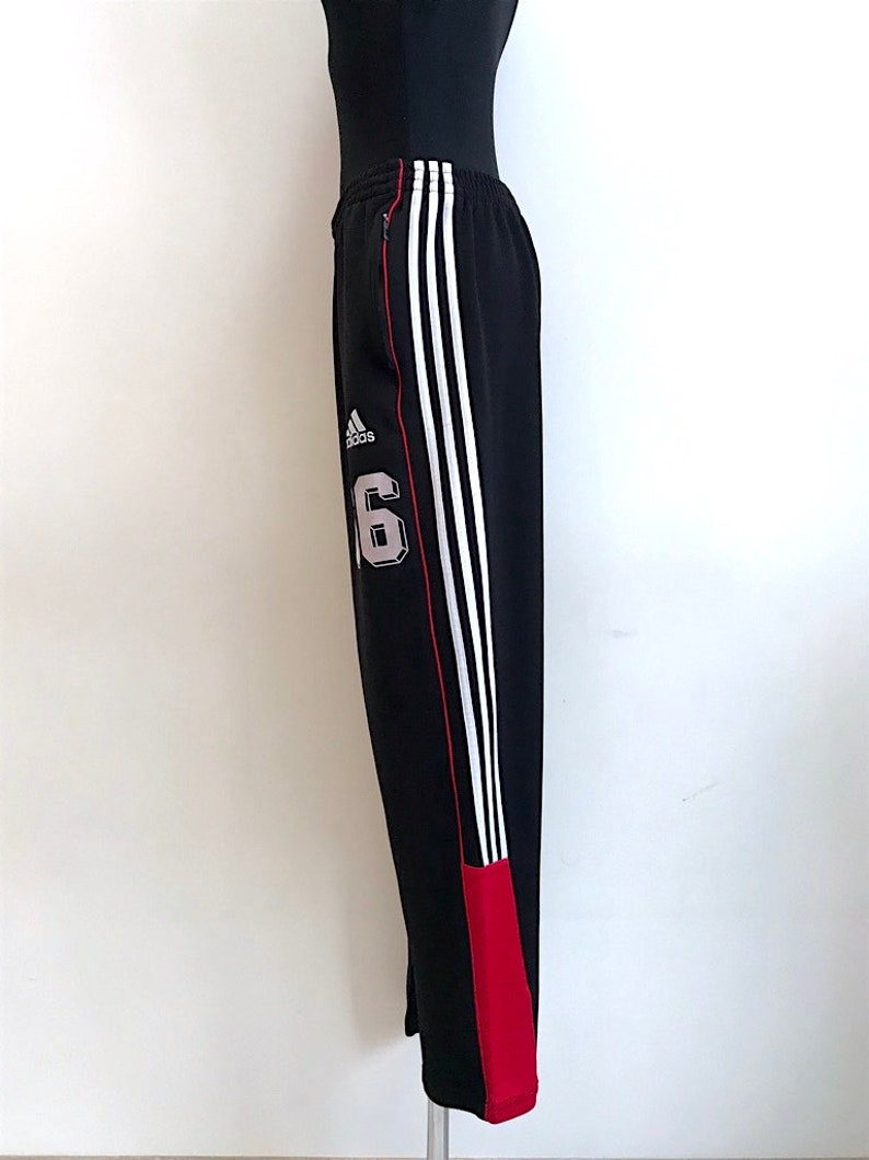 Athletic Gym Elastic Size Track Stripped Vintage Running 90s Black Waist Adidas Pants Large Sporty Workout Three 3uTFKlJ51c