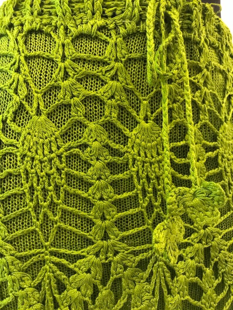 Vinatage Crochet Midi Skirt Moss Green Two Layers Romantic Bell Knit Skirt Elegant Hand Made Secretary Skirt Back to Shool skirt Size M