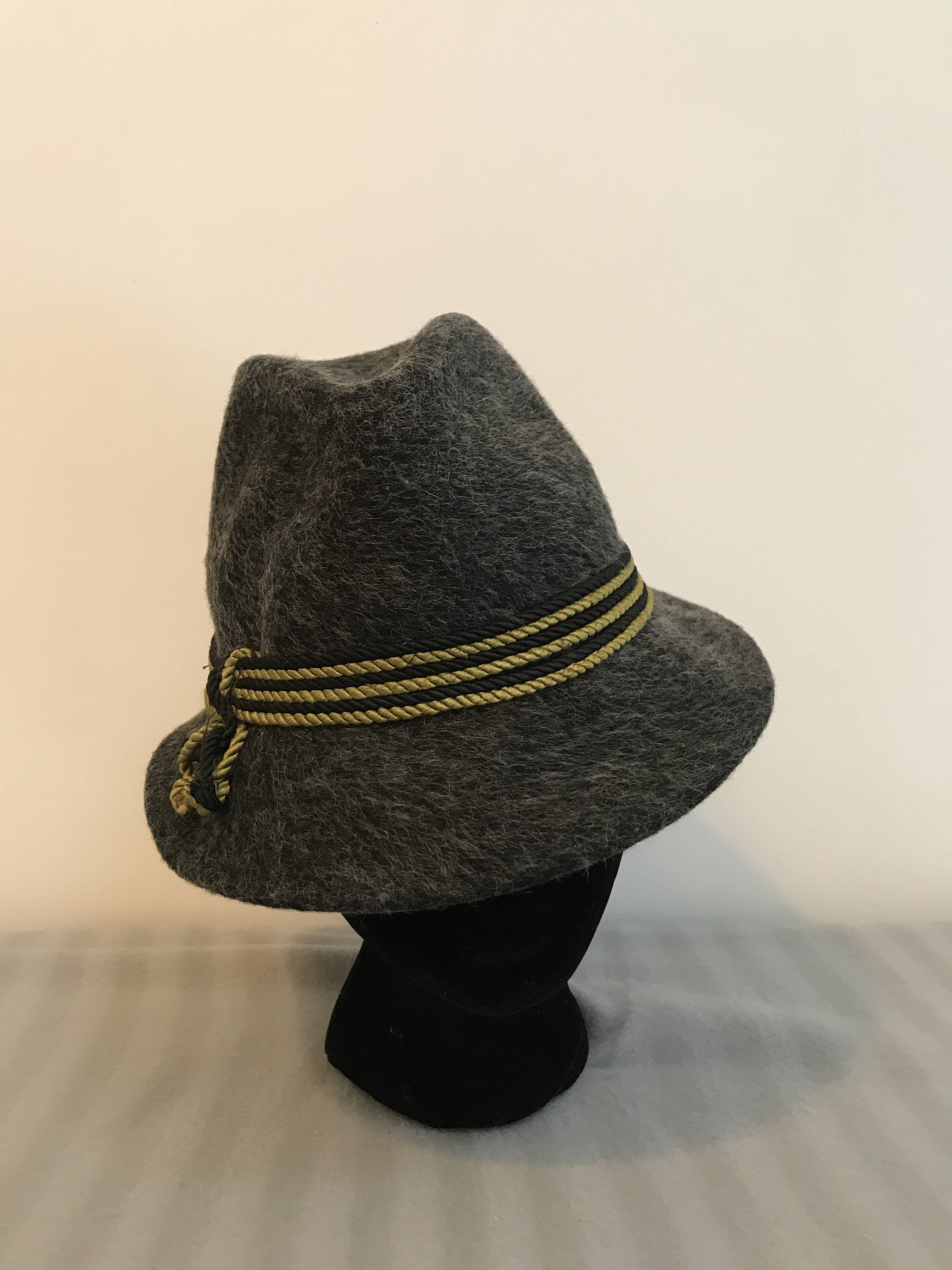 Alpine Hat Felt Tyrolean Original Gray With Black & Green Rope Etsy