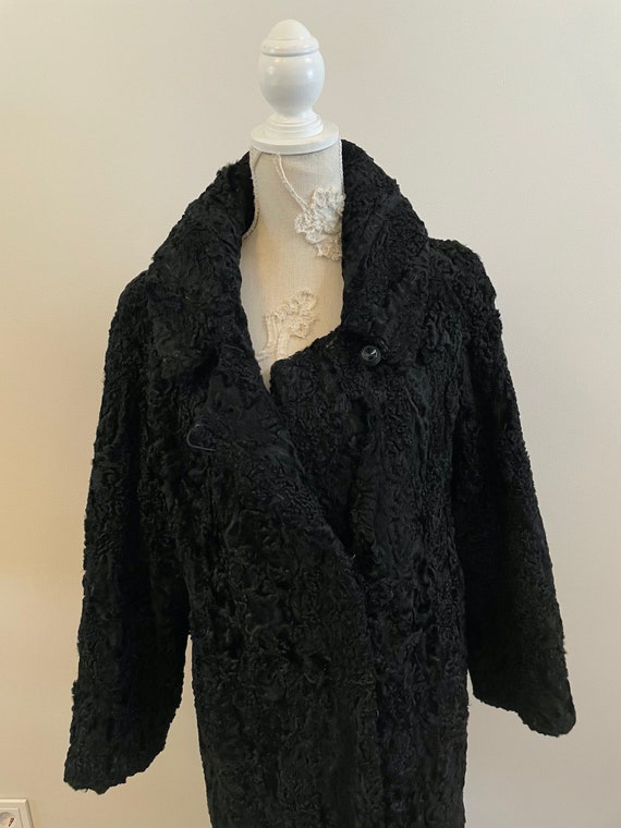 Vintage 70s - 80s Coat Black Caracul Fur Women's … - image 2