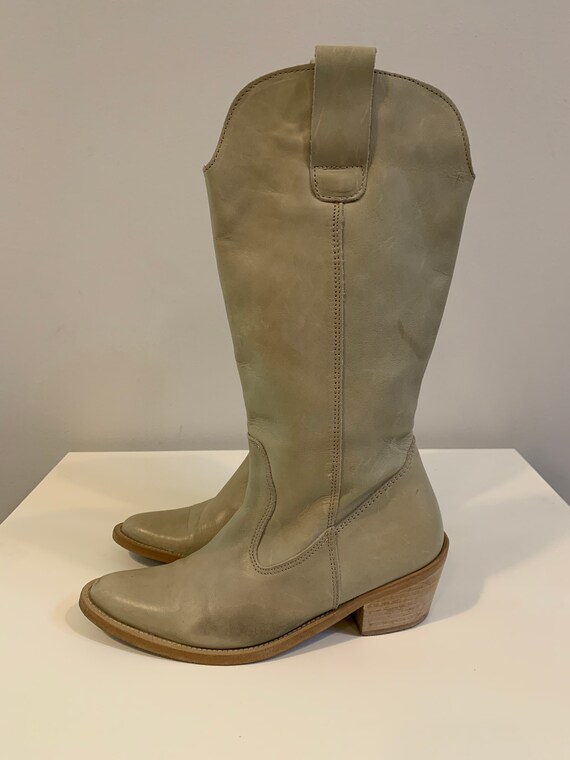 Women's Cowboy Boots Beige Western Boots Real Leather… Gem