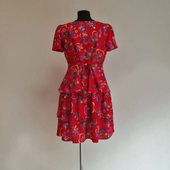 Red Floral Cotton Summer Dress Colorful Flower 80… - image 5