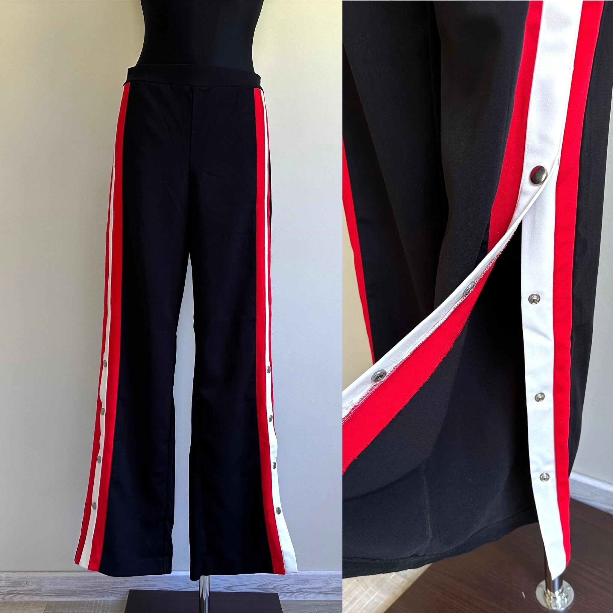 Black pants with red and white stripe hotsell
