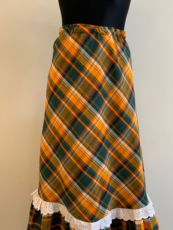 80s-90s Colorful Checkered Skirt Long Plaid Vinta… - image 4