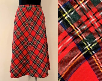 Vintage 80s Checkered Skirt Tartan Plaid Skirt Red  A line Back to School Skirt Size S/M