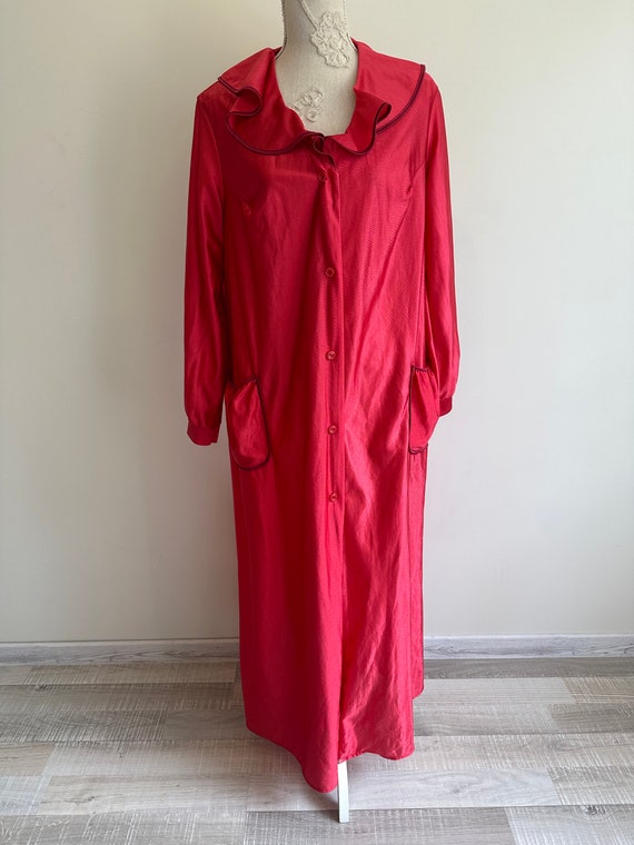 Vintage silky Red Shiny Satin Robe Long House Coa… - image 3