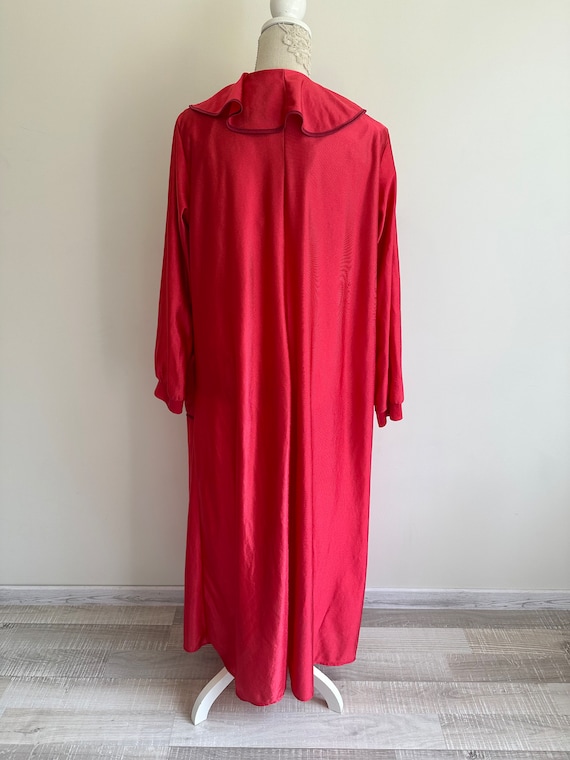 Vintage silky Red Shiny Satin Robe Long House Coa… - image 8