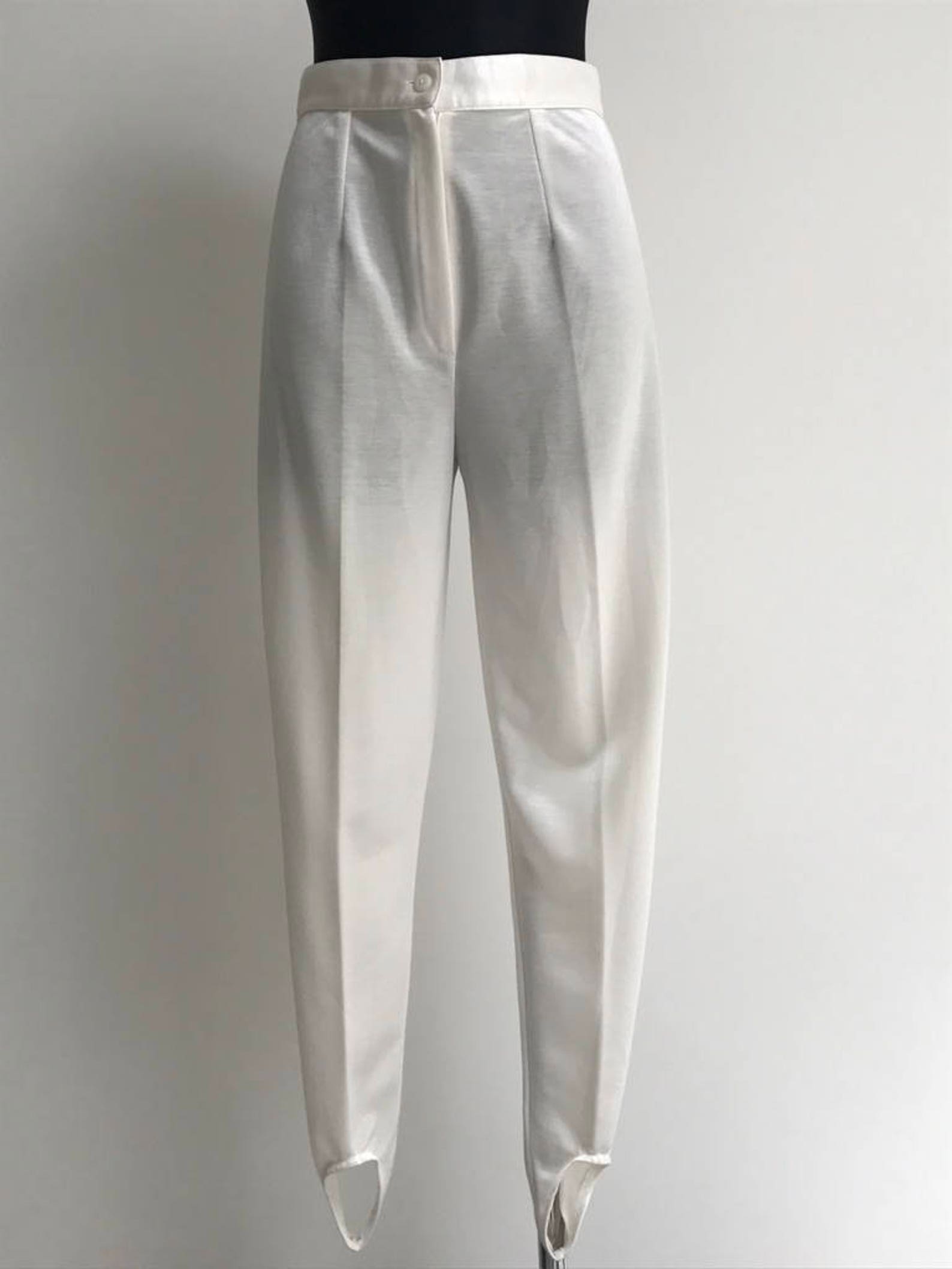 80s White Stirrup Pants High Rise Pants Shiny 1980s Minimal | Etsy