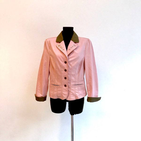 Dirndl Pink  Women's Loden Jacket Traditional Folk Austrian Blazer Bavarian Tyrolean Oktoberfest Jacket Sound of Music Classic Blazer Size M