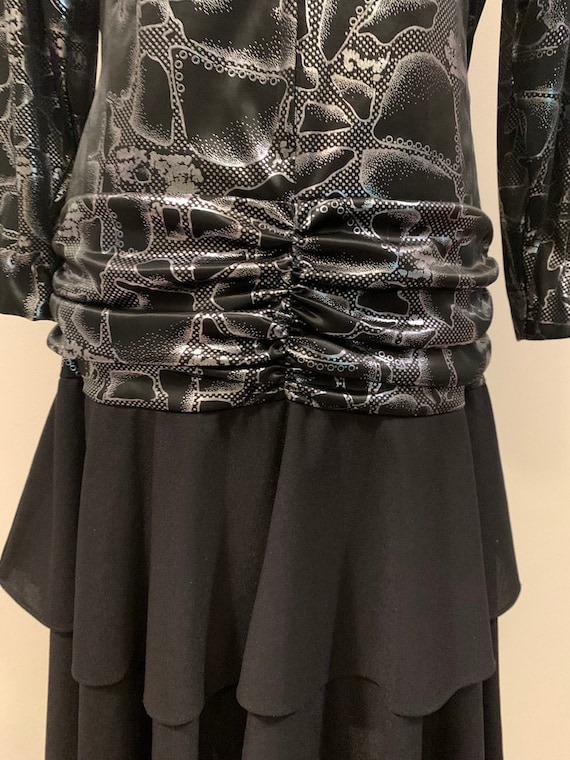 80s Vintage Prom Black Silver Metalic Shine Dress… - image 7