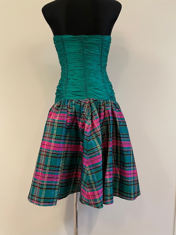 80s Vintage Prom Green Purple Stripped Puff Check… - image 7