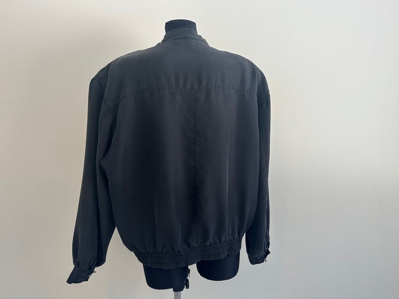 Vintage 90s Men's Black Rhombus Silk Jacket Soft Light Weight Blazer Bomber Cropped Street style Jacket Size M/L image 7