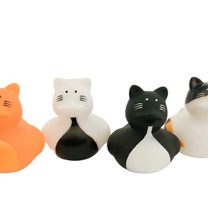 Cat Kitty Animal Themed Rubber Duck Ducks - Orange Black Spotted White - Individual or Pack of 4
