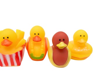 Yellow Food Themed Rubber Duck Ducks - Hamburger Taco Hot Dog Fries - Individual or Pack of 4