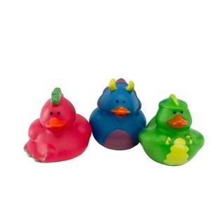 Dinosaur Themed Yellow Rubber Dino Duck Ducks - Pink Blue Green - Individual or Pack of 3