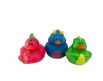 Dinosaur Themed Yellow Rubber Dino Duck Ducks - Pink Blue Green - Individual or Pack of 3