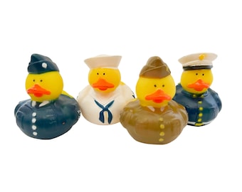 Military Uniform Themed Yellow Rubber Duck Ducks - Blue White Tan - Individual or Pack of 4