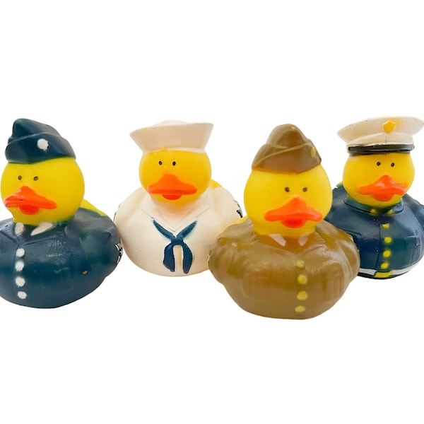 Military Uniform Themed Yellow Rubber Duck Ducks - Blue White Tan - Individual or Pack of 4