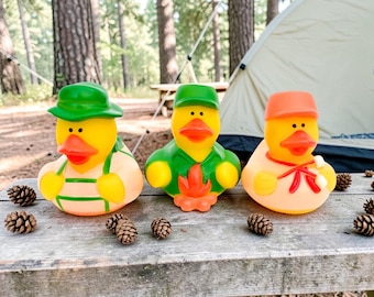 Outdoors Camping Themed Yellow Rubber Duck Ducks - Black White Red - Individual or Pack of 3
