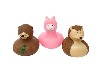 Adorable Otter Hedgehog Llama Themed Rubber Duck Ducks - Brown Tan Pink - Animal - Individual or Pack of 3