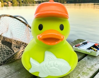 Fishing Time Fisherman Themed Green Rubber Duck Ducks - Individual