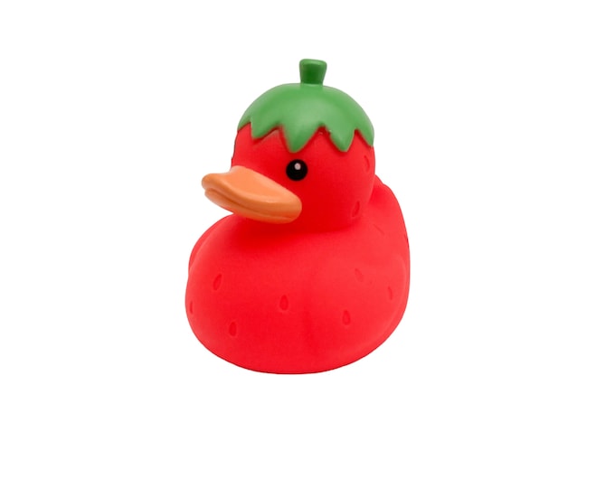 Red Strawberry Fruit Themed Rubber Duck Ducks Individual Food Cute