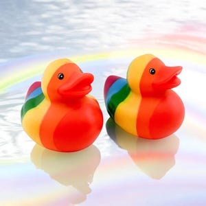 Pride Themed Yellow Rubber Duck Ducks - Multicolored Striped Rainbow - Individual or Set of 2